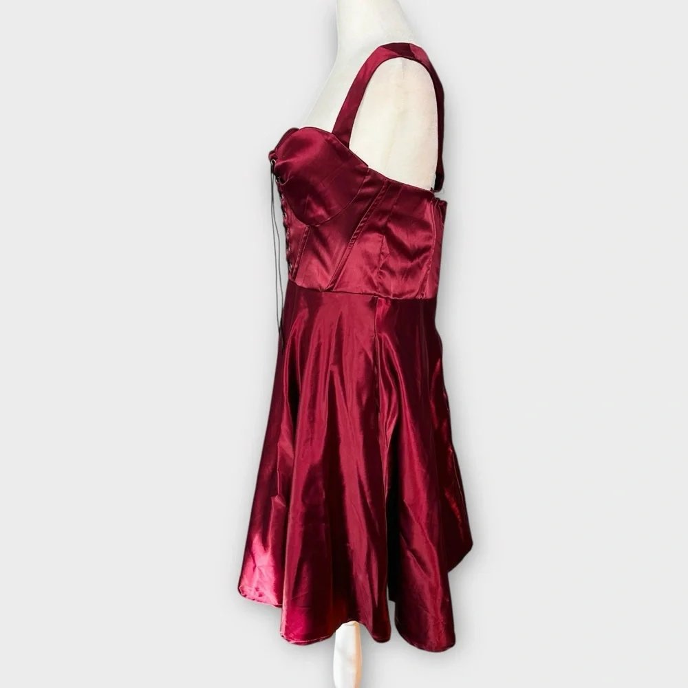 Unique Vintage Satin Corset Lace Up Dress Size L